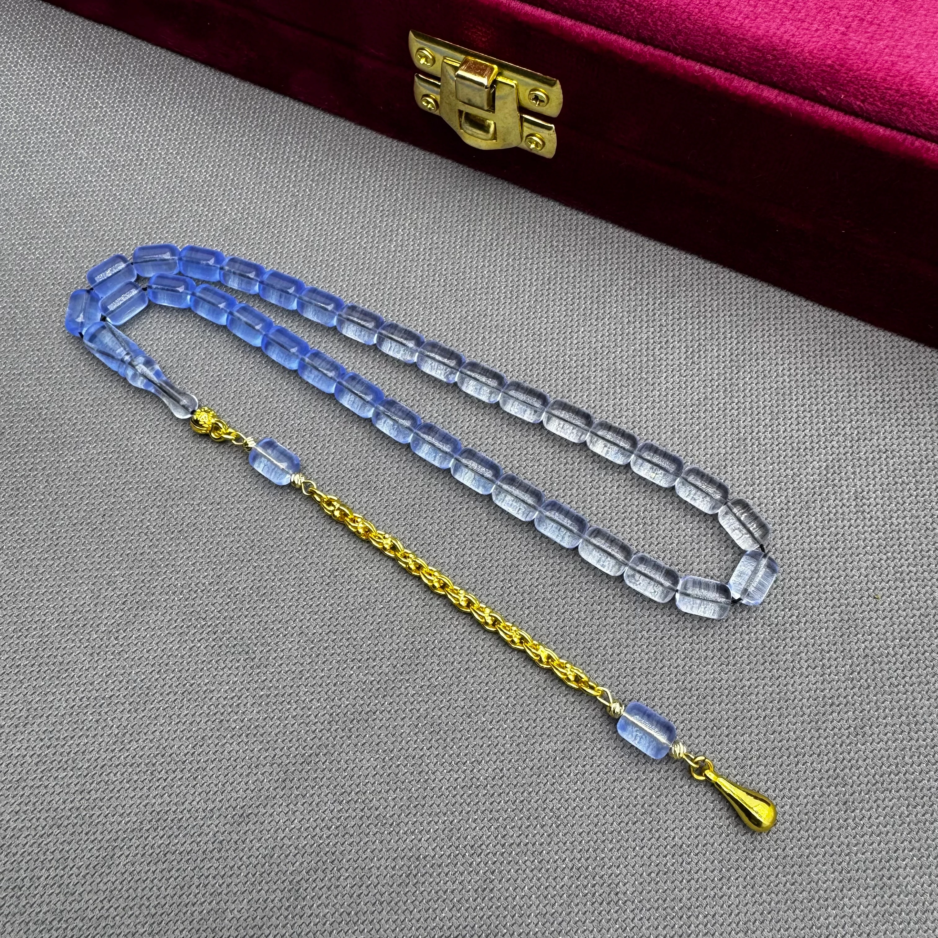 925 Ayar Gümüş Püsküllü Mavi Renk Süzmesi Kapsül Kesim İnce Delim Alman Bakalit Tespih